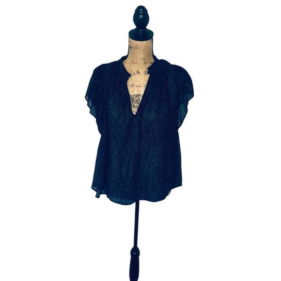 NWT Vince Starry Dot Sheer Flutter Sleeved 100% Silk Gauzy M/M Blouse 345 Retail - Picture 5 of 9
